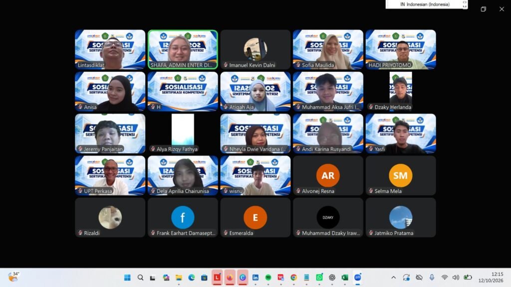 Dokumentasi kegiatan sertifikasi BNSP mahasiswa EnterDigital secara daring sebagai pendukung SKPI.